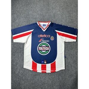 Mens Soccer Atletica Chivas 2000-01 Warm-Up Tolteca Blue White Jersey, Size XL